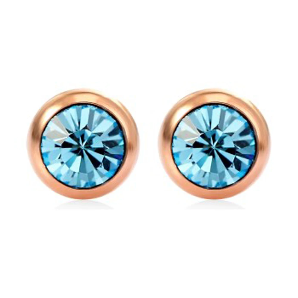 Round Blue Austrian crystal Yellow Gold earrings Stud earrings for teen girls fashion jewelry AE2088