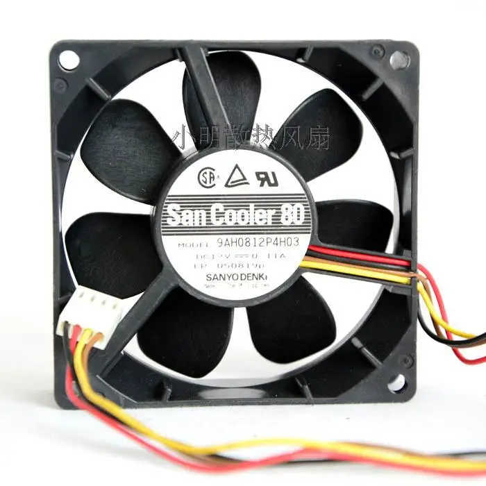 Free Shipping Sanyo San Cooler 80 9AH0812P4H03 12V 0.11A 8cm 80mm 8025 Dual ball bearing fan PWM intelligent fan speed control