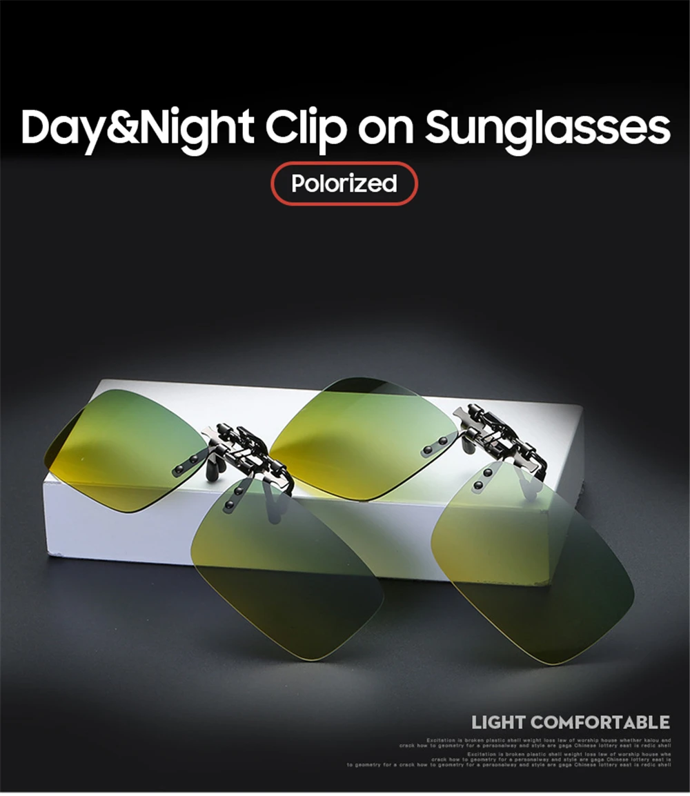 VIVIBEE Tag- und Nachtsicht-Clip-on-Brille zum Fahren, polarisierte Herren-Sonnenbrille mit grün-gelber Linse, zum Fahren, Luftfahrt, Angeln – Detail 1