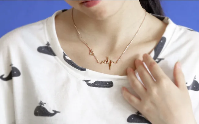 Einfache Welle Herz Halskette Chic Ekg Puls Charme Anhänger Halskette Blitz Frauen Vintage Mode Schmuck Zubehör Gold Farbe – Detail 1