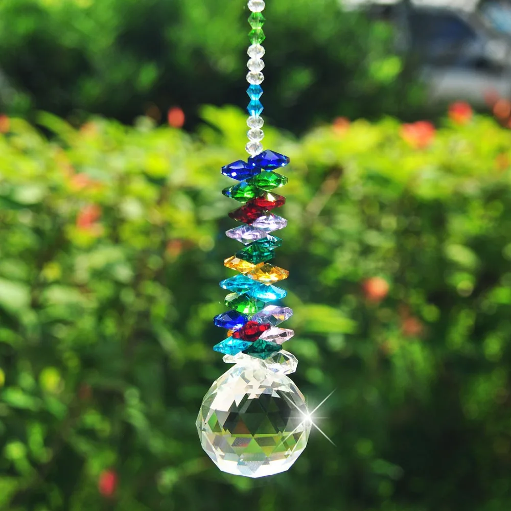 H&D Chakra Sun Catcher 40mm Clear Crystal Ball Prism Rainbow Octagon Beads Ornaments Hanging Suncatcher