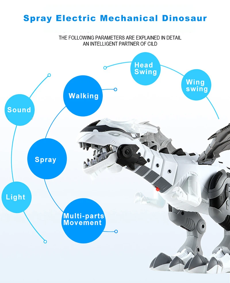 Spray dinozaury zabawki dla dzieci z lekką kreskówkową elektroniczną modelką chodzące zwierzę dinozaura Robot pterozaury prezent dla dzieci