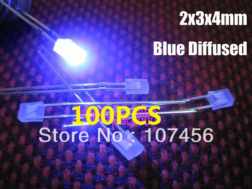 100pcs 2X3X4mm diffused Blue Ultra Bright diffused Blue LED Lamps New free shipping 2X3X4mm milky white lens led