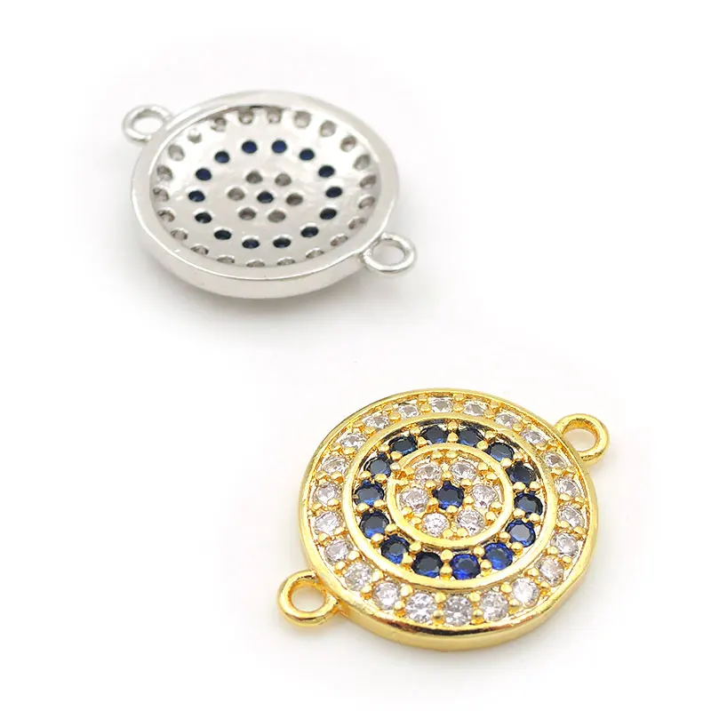 18*14*2mm Micro Pave Clear&Blue CZ Round Of Chakra Connector Fit For Women As DIY Bracelets Accessory