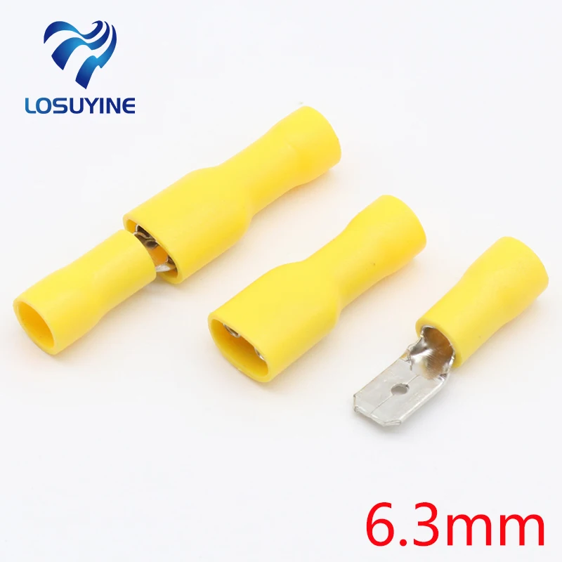 6.3mm Yellow 25 Female 25 Male Spade Insulated Electrical Crimp Terminal Connectors