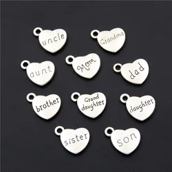 15pcs Silver Color Mom Dad Son Heart Charms Family Member Pendants Bracelet Necklace Festival Jewelry Making Accessories DIY