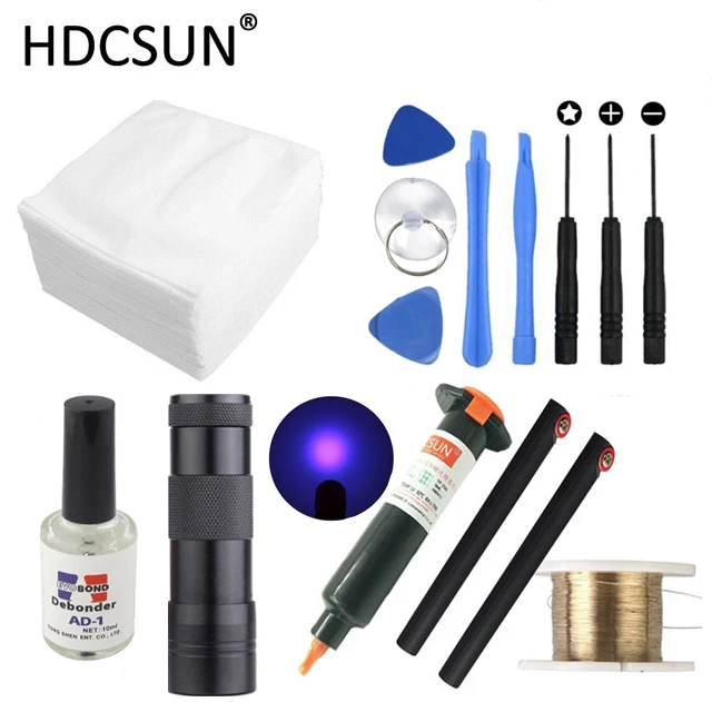 14 in1 LOCA tp-2500 UV Glue +UV curing light+Uv Glue Remover +Cutting Wire+clothes +phone pry tool For LCD Touch Screen Repair