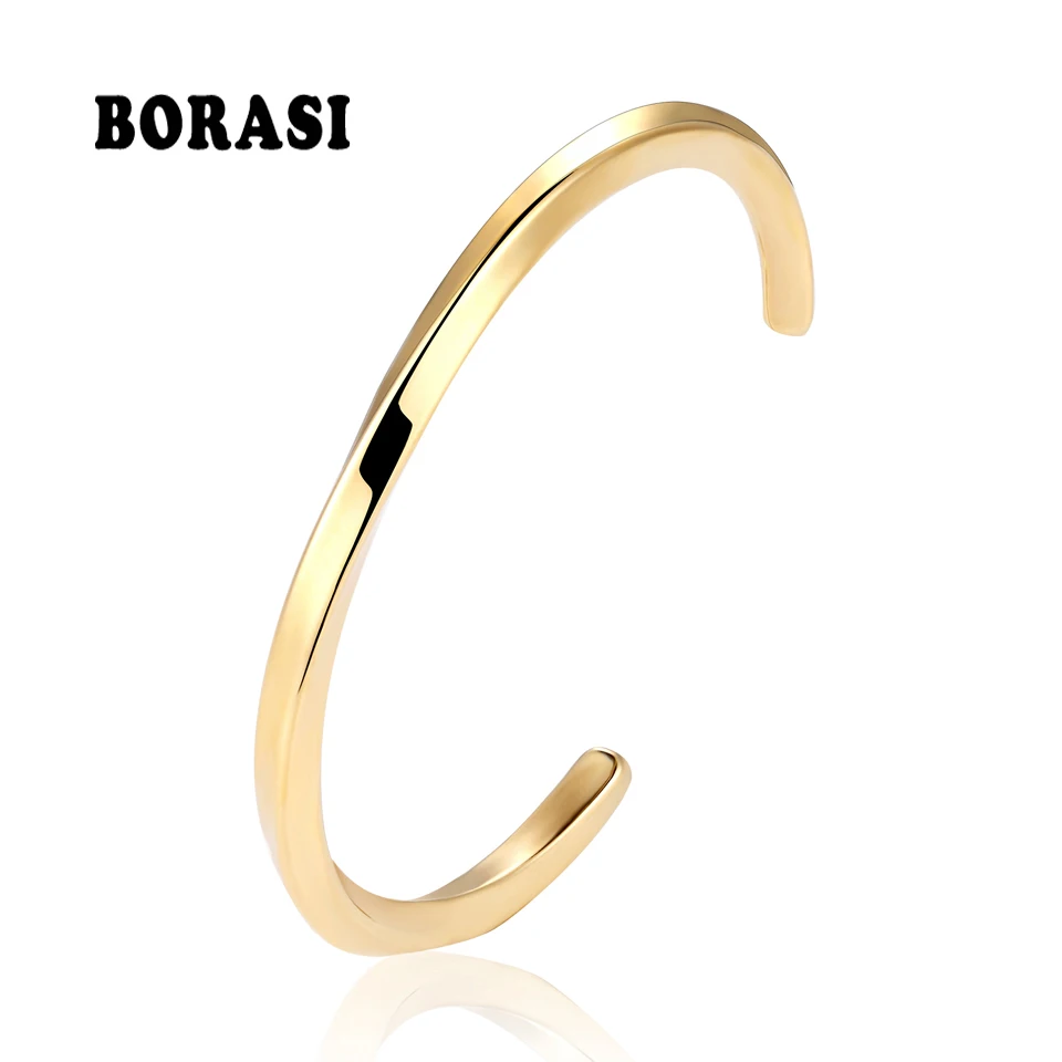 BOBASI Simple Classic Titanium Stainless Steel Bangle Gold Color For Women Cuff Bracelets & Bracelet Men Female Open Bangles