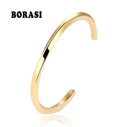 BOBASI Simple Classic Titanium Stainless Steel Bangle Gold Color For Women Cuff Bracelets & Bracelet Men Female Open Bangles