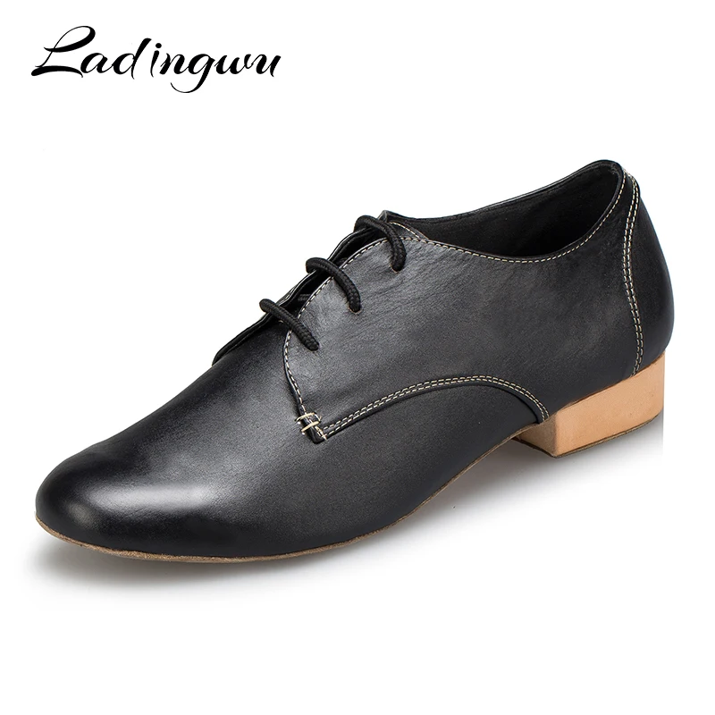 

Ladingwu 2018 Salsa Dance Shoes Mens Modern Latin Dance Shoes Ballroom Tango Dancing Shoes Men Black Genuine Leather Heel 2.5cm