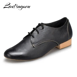 Ladingwu-zapatos de baile de Salsa para hombre, calzado de baile latino moderno, zapatos de baile de salón y Tango, tacón de cuero genuino negro de 2018 cm, 2,5