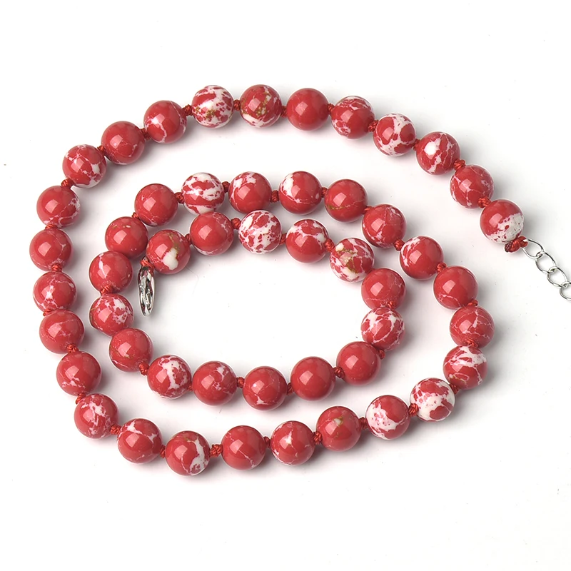 The Double two color Red Beads Mix up the deep white  stripe Fashion  8 MM CUSTOMIZATION Synthesis  emperor  stone  Necklace