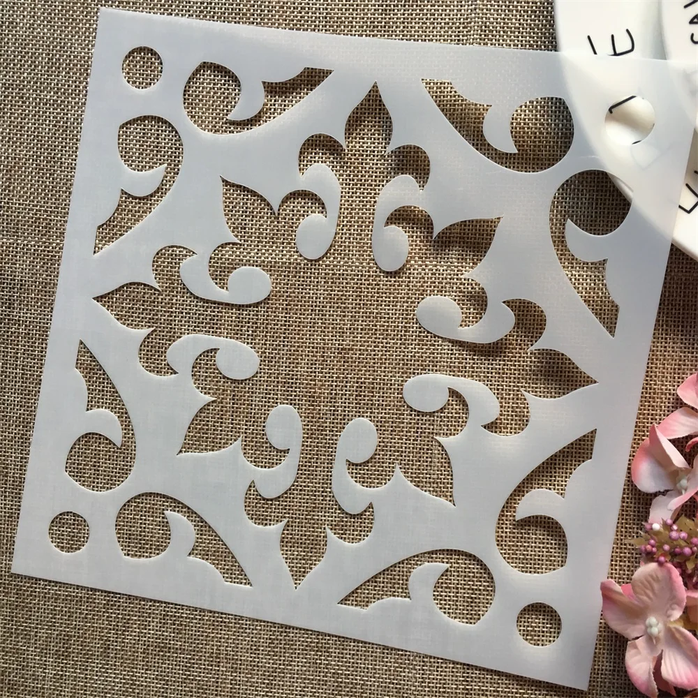 1Pcs 8*8inch Flower Square Background DIY Layering Stencils Painting Scrapbook Coloring Embossing Album Decorative Card Template