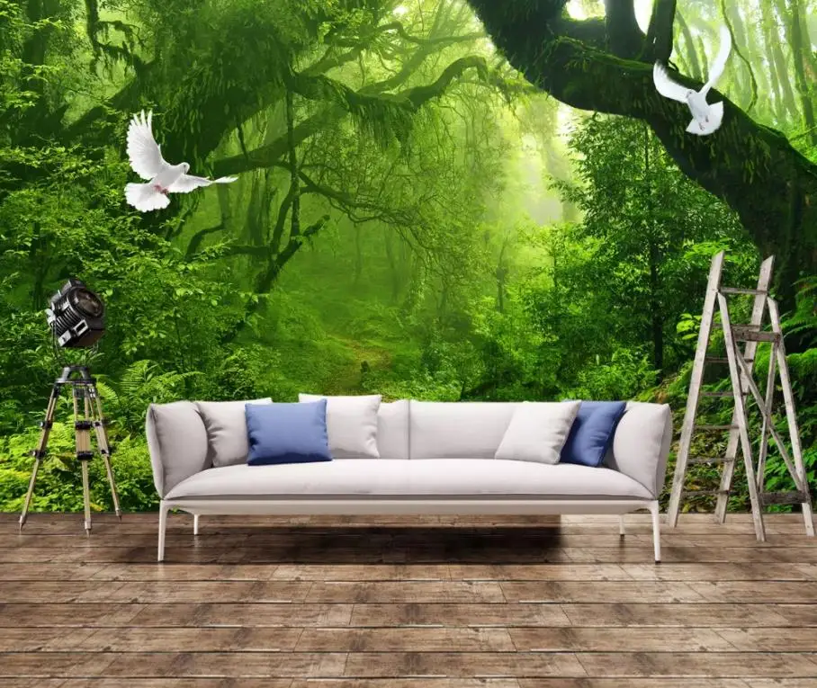 Living Room Wallpaper 3D Painting Green forest big tree 3D TV background wall Custom Any Size Mural Wallpaper