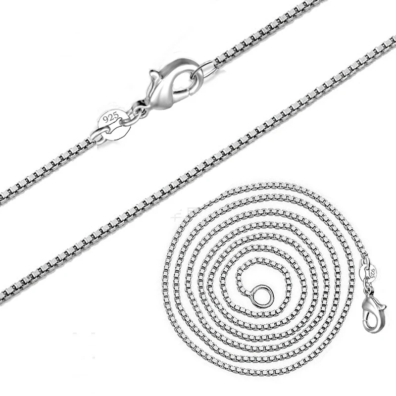 OMHXZJ Wholesale Personality Fashion OL Woman Girl Party Gift Silver 1.4MM Box Chain 925 Sterling Silver Chain Necklace NC172