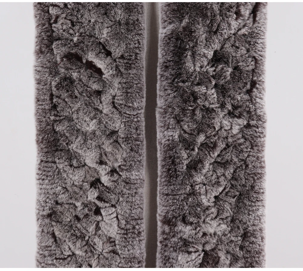 Neue Damen-Schals aus 100% natürlichem Rex-Kaninchenfell, langer Stil, gestrickte Rex-Kaninchenfell-Quastenschals, warme Echtfell-Schals für den Winter. – Detail 8