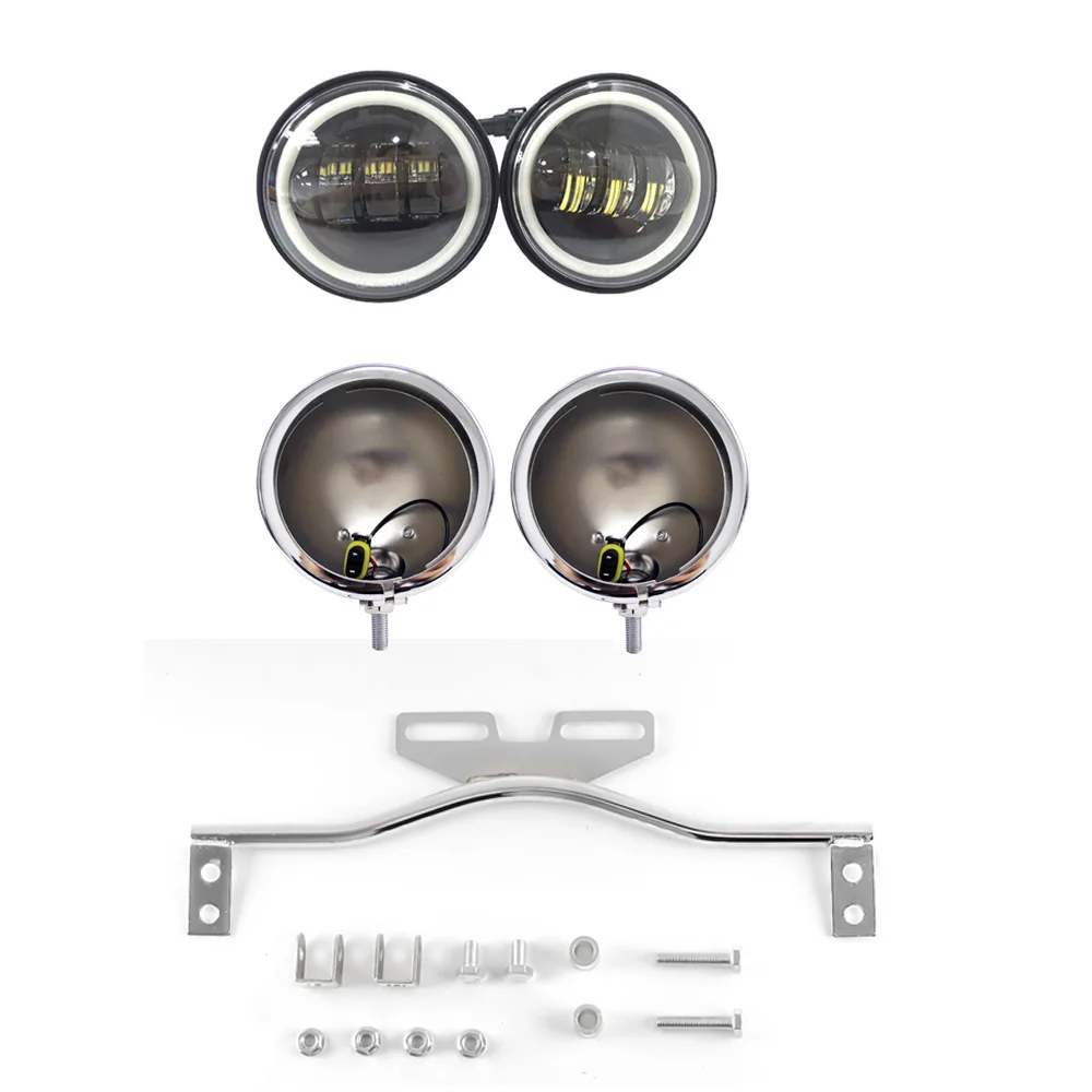 

Chrome Motorcycle Light Bracket Bar Driving Spot 4.5" Fog Passing DRL white 4.5 housing For Dyna Super Glide Road Glide