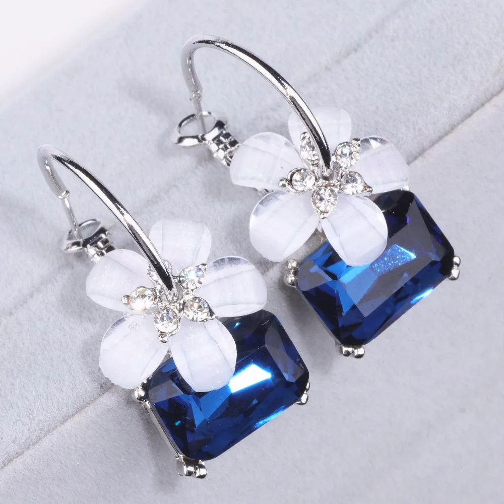 2023 New Fashion Brincos Party Alloy Stud Crystal Flower Blue Stone Dangle Earrings for Women Statement  Geometric Jewelry DZDZ1