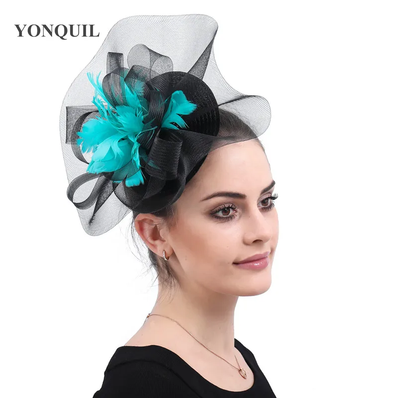 

Female Elegant Bridal Wedding Veils Hats Facinators Church Cocktail Derby Fancy Feathers Race Hair Accessorie With Hair Clips