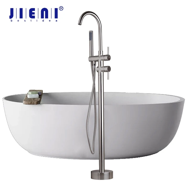 

JIENI Nickel Brushed Floor Mount Shower Set Solid Brass Bathroom Deck Mount Wash Basin Sink Bathtub Tap Mixer Faucet