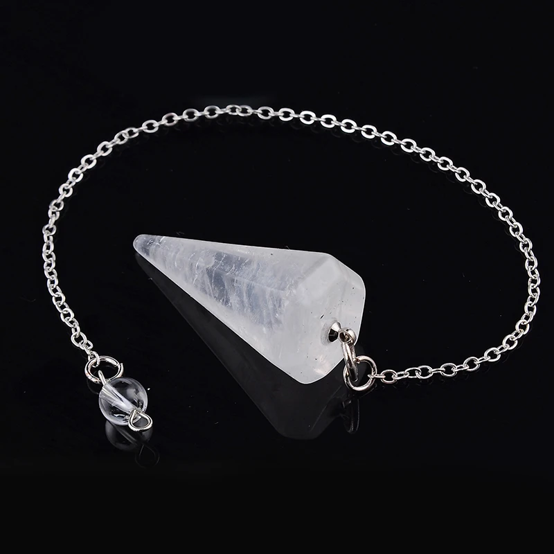 Natural White Rock Crystal Stone Hexagon Pyramid Reiki Pendulum Pendant Charms Women Chakra Amulet European Fashionable Jewelry