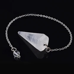 Natural White Rock Crystal Stone Hexagon Pyramid Reiki Pendulum Pendant Charms Women Chakra Amulet European Fashionable Jewelry