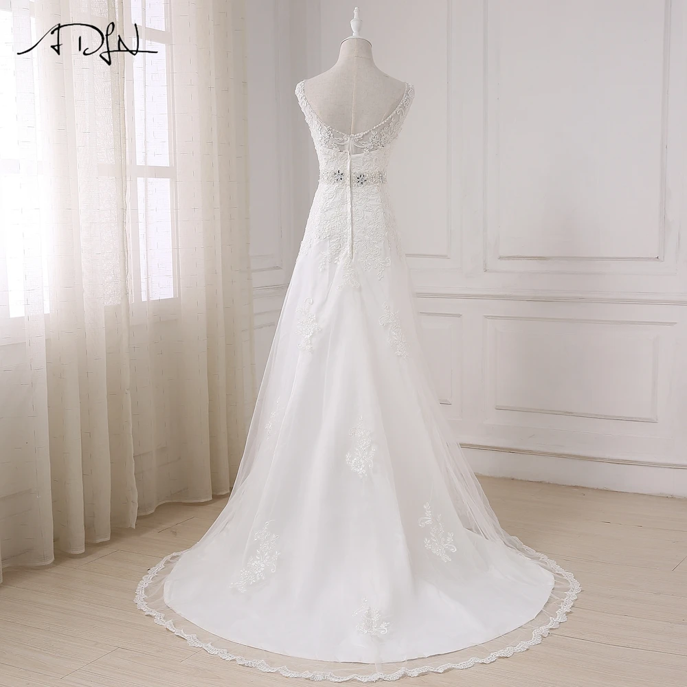 ADLN Scoop Spitze Hochzeit Kleider mit Strass vestido branco Nach Maß Perlen Plus Größe A-line Brautkleid Robe de Mariage