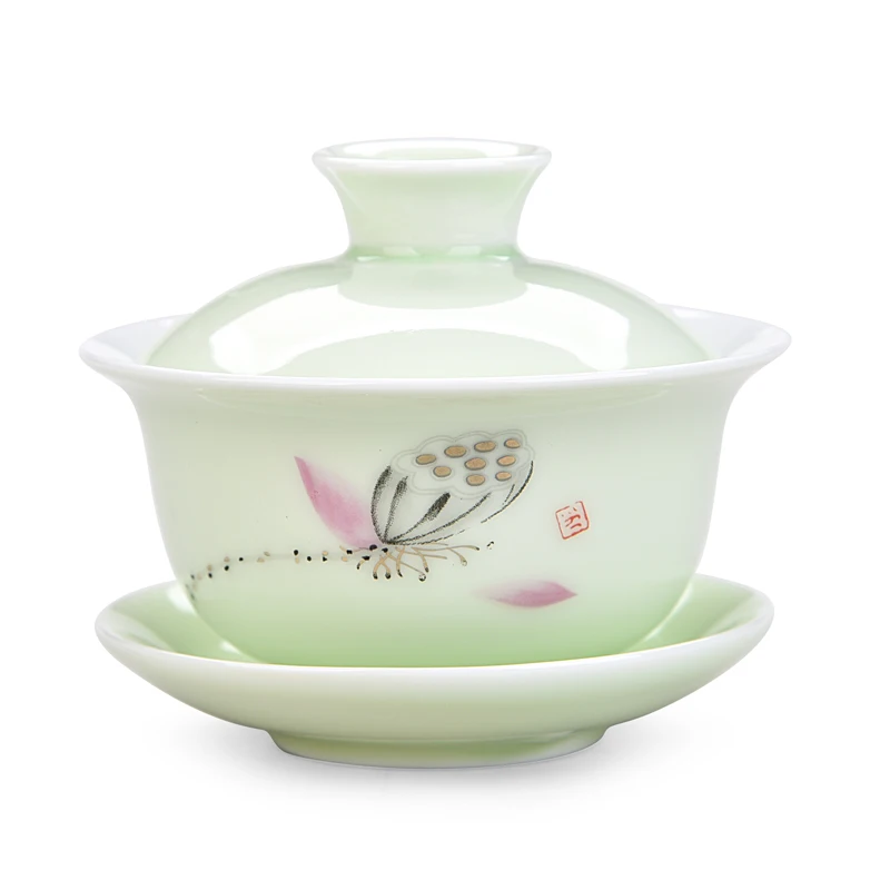 China Hand Painted Gaiwan,Dehua High quality white porcelain tea cup set for travel Beautiful and easy kettle