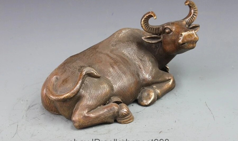 Chinese Bronze Copper Old Times Lucky Fengshui Buffalo Bull OX Animals Statue