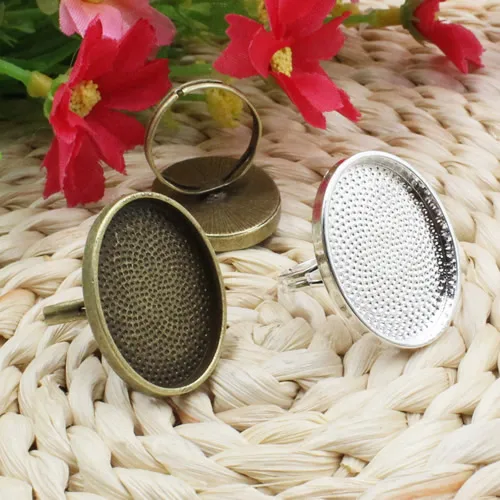 Onebeading Fit 18x25mm Oval Cabochons Metal Ring Blank Setting Bezel Tray Base DIY Ring Making Accessories 10pcs K05124