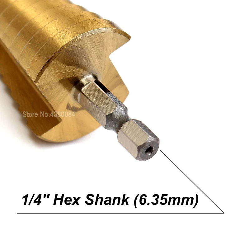 1 pc 4-32mm titânio revestimento hss passo broca 1/4 hex hex hex haste cone sulcado buraco cortador diy ferramentas de perfuração