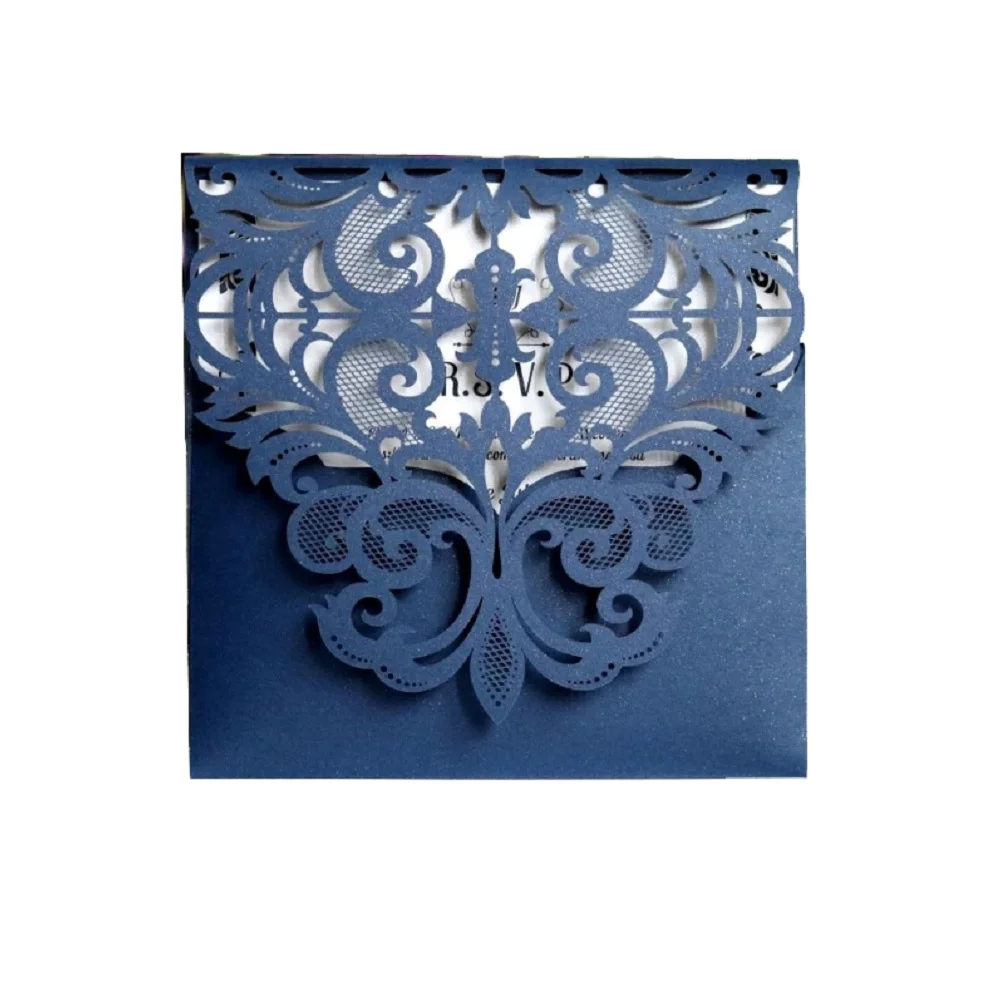 

European Style Lace Wedding Invitations Cards 12x18cm Blue Color Laser Greeting Engagement Party Supplies Cards Personalized