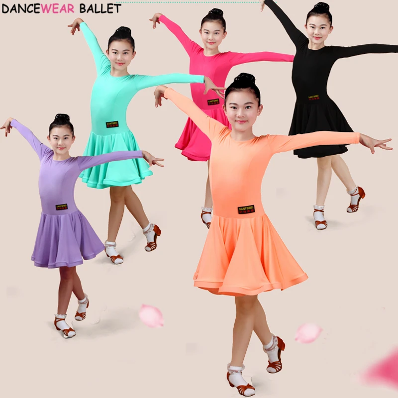 Junior Girls Latin Dance Dresses Big Ballroom Tango Skirt Kids Salsa Performance Competition Costumes Practice Wear