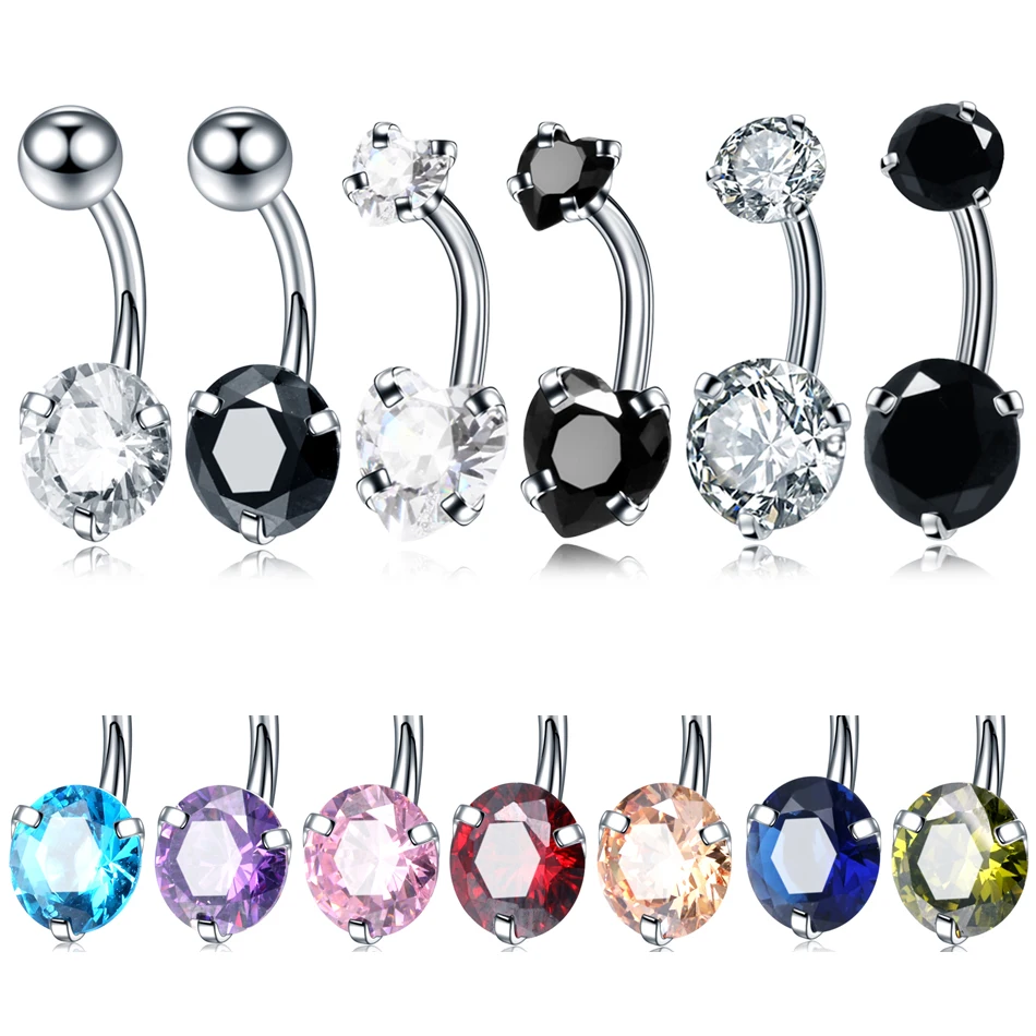 1PC/LOT Zircon Crystal Belly Button Ring Internal & External Thread Design Steel Navel Piercing Ombligo Sexy Piercing Oreille