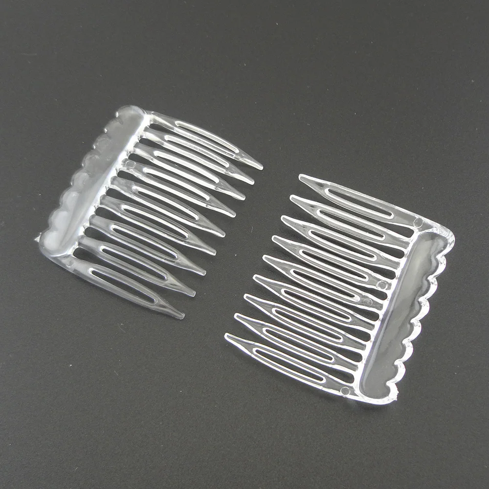 50 Uds 4cm * 5cm Mini 9 dientes peines de plástico liso transparente horquilla para accesorios para el cabello DIY peine lateral blanco transparente para corona