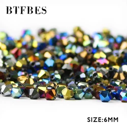 BTFBES 50psc Plating Bicone Shape Austrian Crystals Beads 6mm Glass Crystal Loose beads For Jewelry necklace Making Bracelet DIY