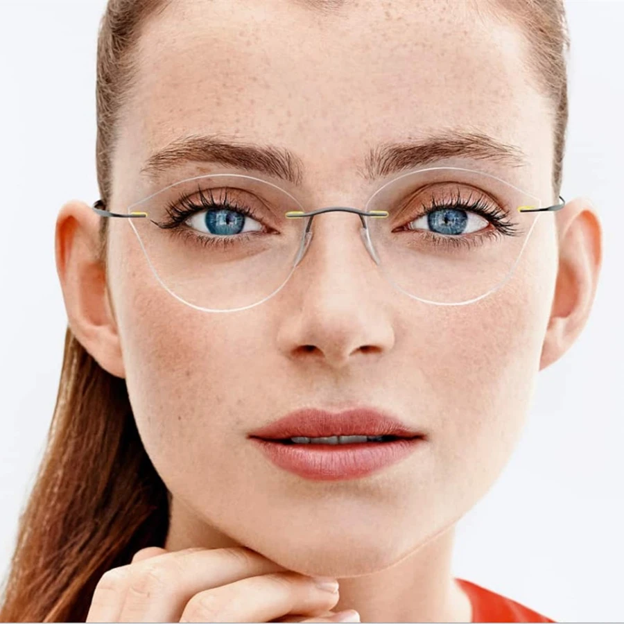 

Cat Eye Glasses Frame Women Myopia Rimless Eyeglasses Ultralight Eye Wear Metal Gafas Oculos De Grau Feminino