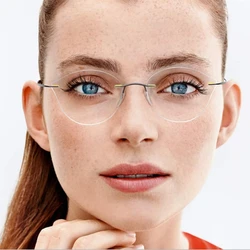 Cat Eye Glasses Frame Women  Myopia Rimless Eyeglasses Ultralight Eye Wear Metal Gafas Oculos De Grau Feminino