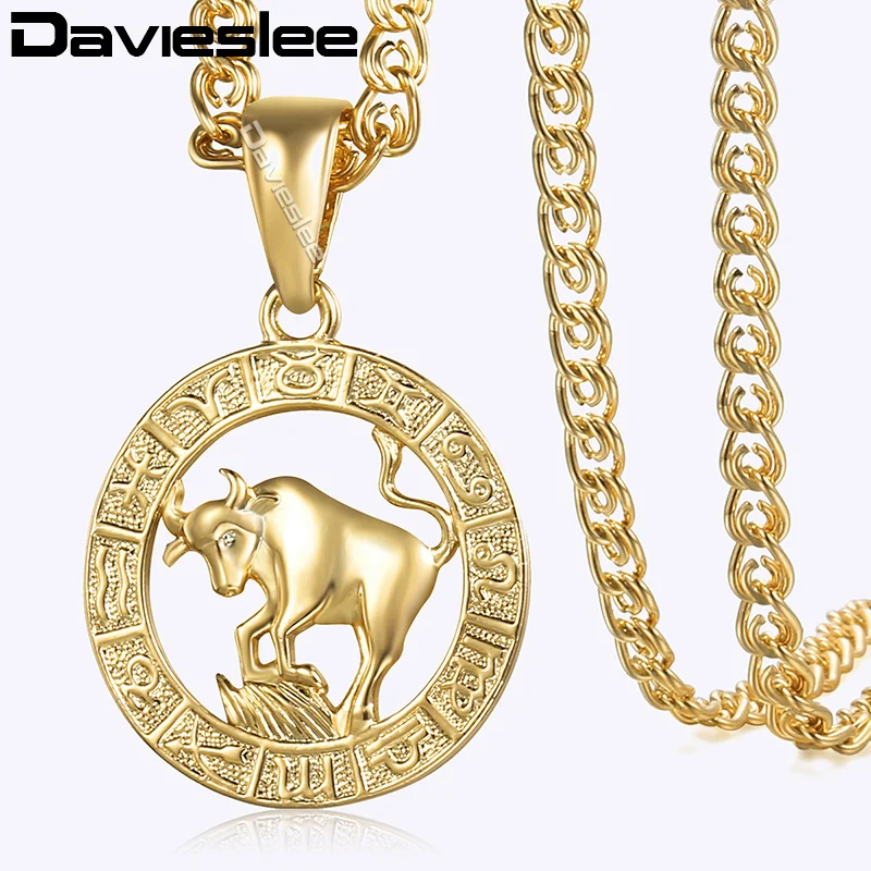 Davieslee Taurus Zodiac Sign Pendant 585 Rose Gold Color Constellation Pendant Necklace For Woman Jewelry Dropshipping DGP179