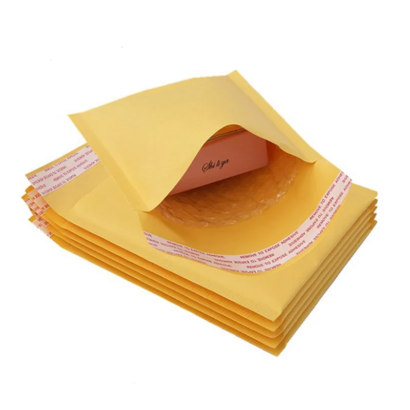 5pcs 14*16cm+4cm Bubble Padded Self-adhesive Sealing Yellow Kraft Paper Mailing Bag Business Mailers Supply Packing Envelope