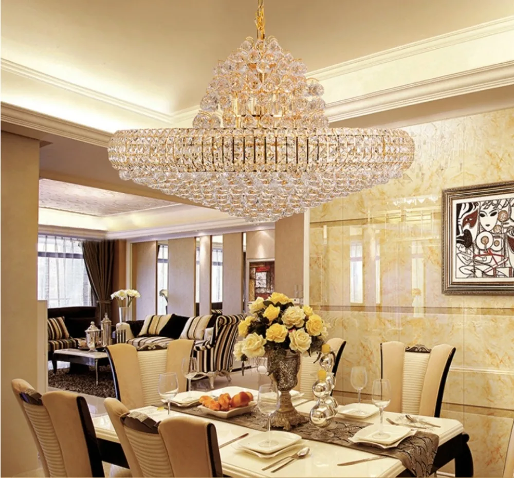 Modern Gold K9 Crystal Chandelier Big Round Golden Crystal Chandeliers Lighting Fixture Home Hotel Club Crystal Light AC90V-260V