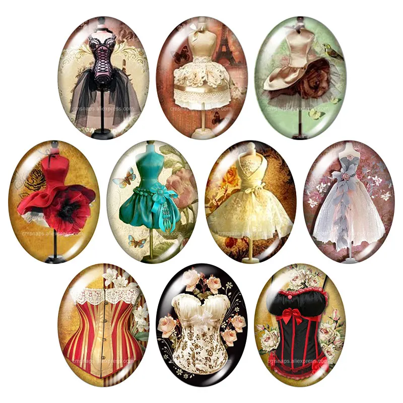 

TB0048 Beauty Vintage Dress Lady 13x18mm/18x25mm/30x40mm mixed Oval photo glass cabochon demo flat back Jewelry findings