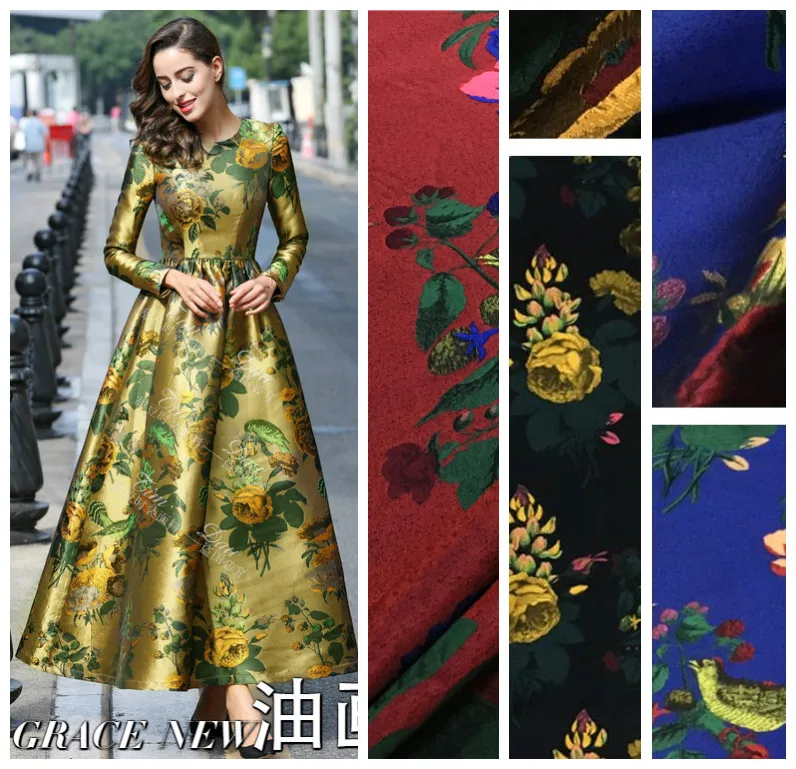 French romantic jacquard fabric for skirt dress windbreaker brocade fabrics wholesale polyester cloth diy sewing by the meter