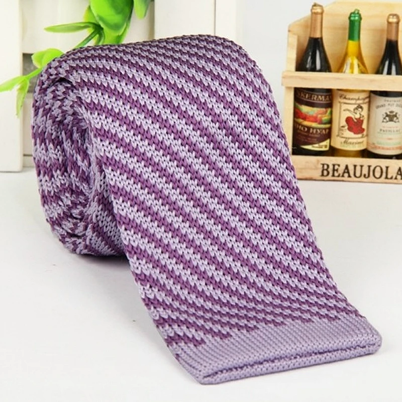 

Men's Striped Light Purple Ties Classical Slim Skinny Knitted Neck Tie Groom Wedding Knit Tie Buniness Party Necktie ZZLD332