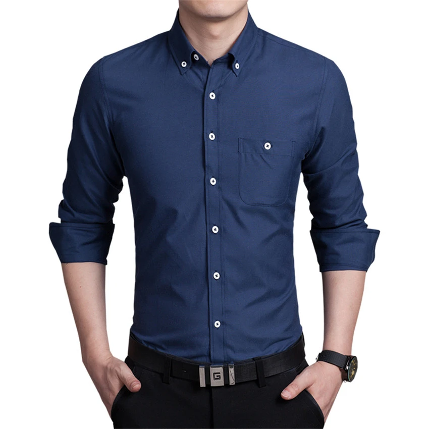 Pure Color Long Sleeve Shirts Men, Asian size S M L XL 4XL 5XL Navy Blue Black Blue Red Fashion Business Man Shirt Slim Elegant