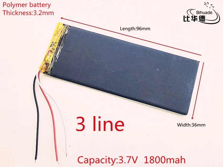 

Литий-полимерные аккумуляторные батареи, 3 линии, 3,7 в, 1800 мАч, 323696, литий-полимерные, литий-ионные аккумуляторные батареи для Mp3 MP4 MP5 GPS PSP mobile bluetooth, 1 шт.