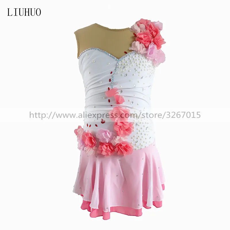 LIUHUO Ice Dance Figure Skating Dress donna Adult Girl Teen personalizza Costume Performance Competition Dance senza maniche rosa