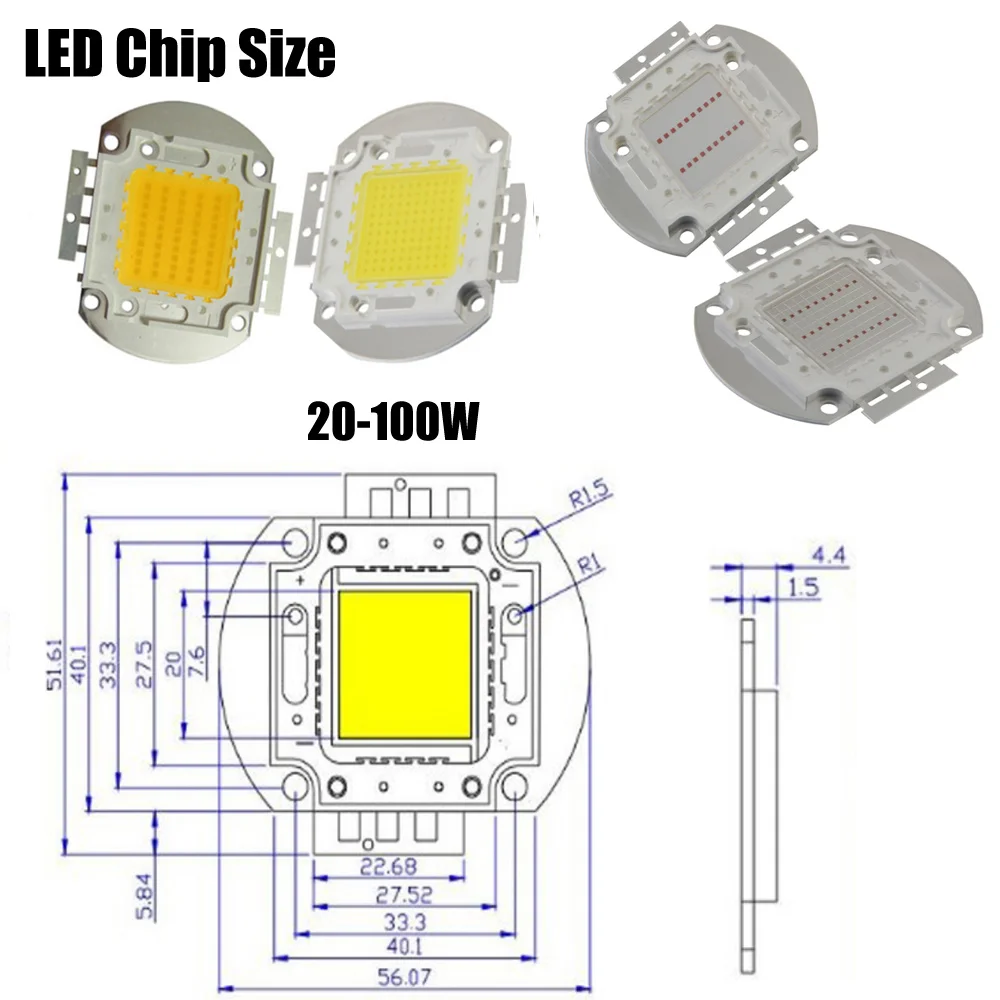 High Power LED Chip Matrix 1W 3W 5W 10W 20W 30W 50W100Watt Cool Natural White Red Green Blue Yellow SMD DIY COB Light Lamp Beads