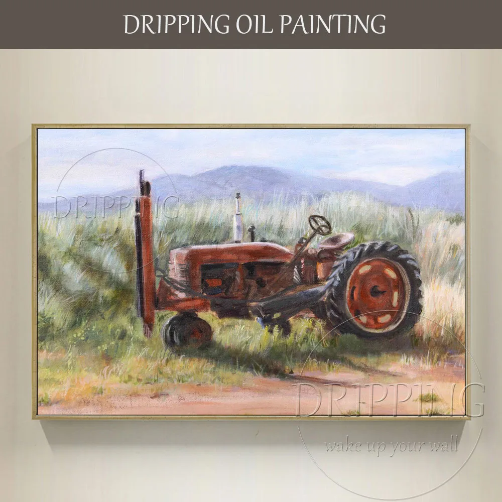 

New Arrivals Hand-painted High Quality Impressionist Old Tractor Oil Painting on Canvas Tractor Oil Painting for Home Wall Decor