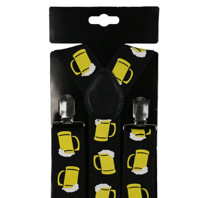 Tirantes con estampado de taza de cerveza Unisex, tirantes elásticos en forma de Y para mujer Y hombre, 2019 cm de ancho, negro Y amarillo, novedad de 3,5